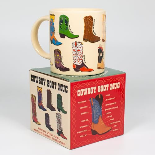 The Unemployed Philosophers Guild Tasse Cowboy Boots – Avec 13 illustrations de Western Footware, livrée dans une boîte cadeau amusante, 355 ml