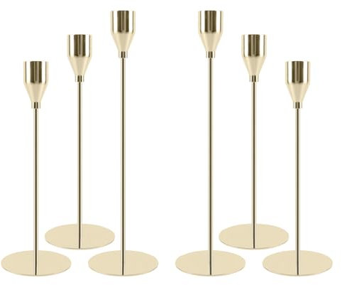 Filltown Kerzenständer Gold 6 Stück, Kerzenhalter Gold Candle Holder 32/27/22cm, Vintage Stabkerzenhalter Stabkerze für Kaminsimse, Geburtstage, Tischmitte, Hochzeiten, Abendessen, Wohnkultur