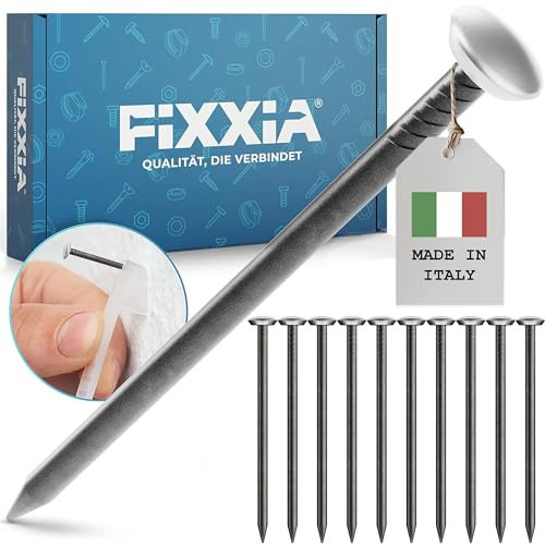 FIXXIA Bildernägel mit oder ohne Einschlaghilfe, 30 Stück ø2mm, schwarz mit gold-, oder silberfarbenem Dekokopf ø6mm, 20, 25, 30, 40, 50mm, Betonnägel, Wandnagel (Silber mit Halter, 40mm)