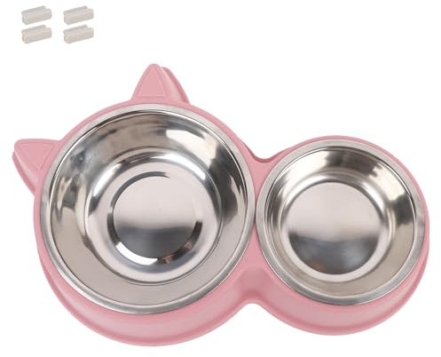 Niuoppy Cat Bowls 2 pack, Pink Cat Bowl with Stand, Stainless Steel Bowls for Cats Dogs, Removable Pet Cat Food Bowl, Pet Water Bowl for Cats Dogs (Pink)