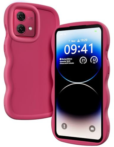 XINYEXIN Liquid Silicone Case for Motorola Moto G84, Wave Frame Curly Shape Cute Protective Case Soft Shockproof Bumper Cover - Red