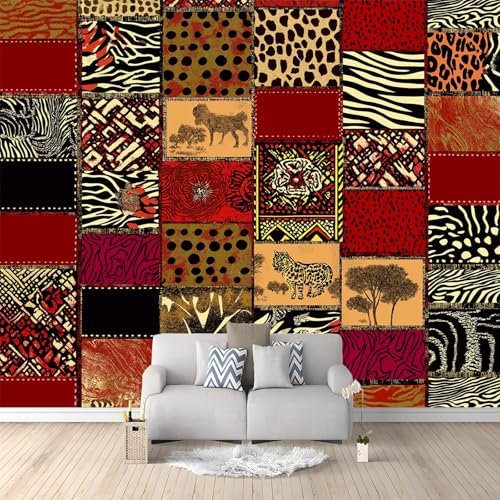 Fototapete Afrikanischer Ethno-Stil Streifen Patchwork 200x140 cm 3D Vliestapete Wandbild, Mustertapete Moderne Wandtapete, Wohnzimmer Schlafzimmer Kinderzimmer Büro Flur Wanddeko