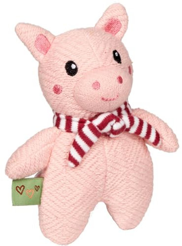 Die Spiegelburg Knistertier Schwein, Plüschspielzeug, 10 x 14 cm, Baumwolle, rosa mit Schal