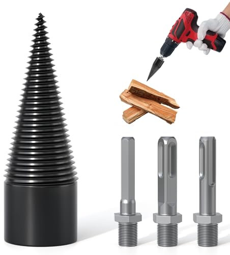 APIOLO Punta per trapano per legno, 3 maniglie, per spaccalegna, con coni da 32 mm per resistenti rimovibili, set di punte da trapano per legna da ardere, adatte per riscaldamento familiare,