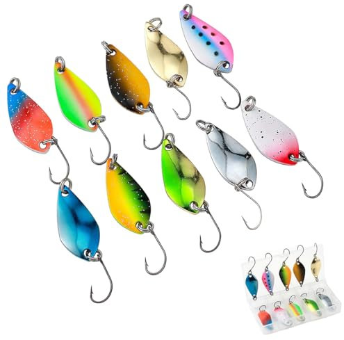 KOLZEMV 10 PCS Cuillere Peche Truite, Peche Truite Leurre Truite 2.5g 3.5g 5g, Article de Peche Leurre Peche, Leurre Perche Cuillere Peche Cuillère Peche Truite Applicable à Une Variété d’Eaux