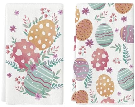 Artoid Mode Eukalyptus Blätter Tupfen Ostereier Ostern Küchentücher Geschirrtücher, 42x65 cm Blumen Frühling Dekoration Polyester Handtücher 2er Set