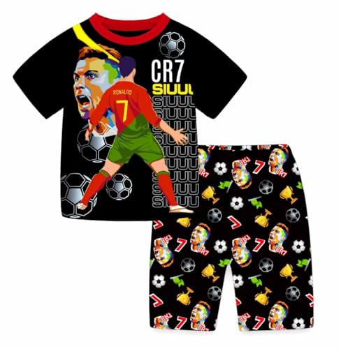Suyaluoi Jungen Pyjamas Ronaldo No.7 Fans Baumwolle Homewear Pajama Set Langarm Casual Fußball Nachtwäsche Pjs Set