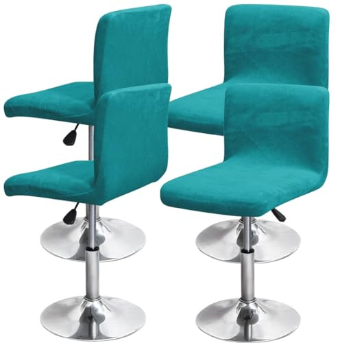 Levoberg Samt Barhocker-Bezügen sanfte Stuhlhussen Bar Stuhlbezüge weichen Schonbezüge mit Rückenlehne Turquoise Blau 4 Stück