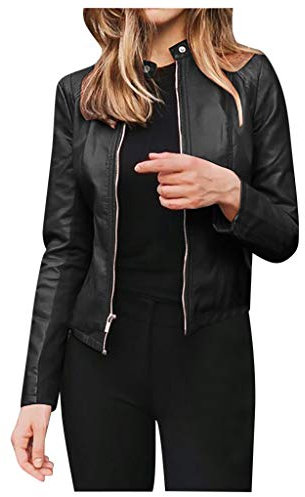 Bastwahl Veste Perfecto Cuir Femme - Veste de Simili Cuir Moto Manteau Faux Cuir PU Slim Fit Printemps Automne Hiver Manche Longue Élégant Courte Blouson Biker à Fermeture