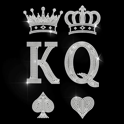 MAYJOYDIY King & Queen Iron on Rhinestone Decal Royal Crowns Hotfix Transfer Sticker Crystal Peach Heart Heat Transfer Patch Bling Clothing Repair Applique for T-Shirt Hat Jacket Garment Bag DIY Decor