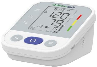 Healthcare World Upper Arm Blood Pressure Monitor – Automatic Digital BP Machine with Large LCD Display, 22-40cm Cuff, Heart Rate & Hypertension Detection – Home Use Medical Device