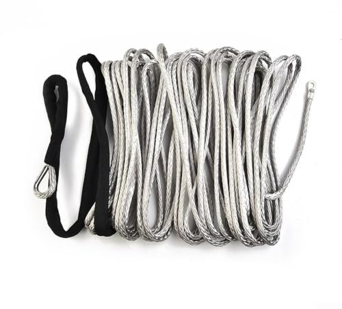 Synthetic Winch Line Cable Rope 15M X 5MM High Strength Tow Recovery Cord With Protective Nylon Sheath For ATV UTV Motorcycle SUV Off-Road Vehicle Gray 7700LBs Load Capacity