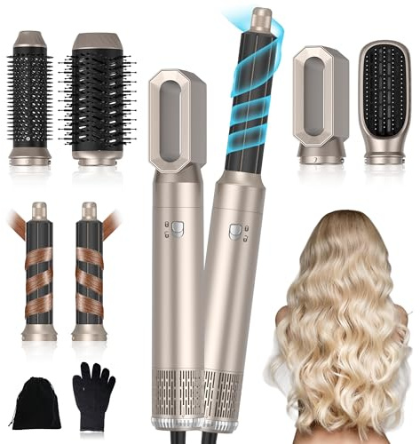 UKLISS Hairstyler 6 in 1 Air Styler Set - Pro Haarstyler mit Rundbürstenföhn, Air Curler, Warmluftbürste, Föhnbürste, Haartrockner, Glättbürste | für Locken, Volumen, Glätten, Föhnen (Mondlichtsilber)