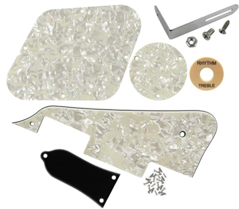 3-lagiges schwarzes Schlagbrett-Rückplattenschrauben-Set & Schaltring & Halterung, passend für LP Style Gitarren Pickguard Ersatz (4-lagig gealterte Perle)