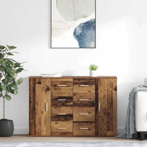 Tonture Corona Sideboard, Set of 2, Old Wood Look, 59 x 39 x 80 cm, Wood Composite, with Doors and Drawer, for Living Room, Dining Room, Hallway, Storage Space