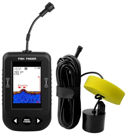 ISTOVO Détecteur de Poisson Portable, Sondeur de Profondeur d'eau, Sondeur de Température avec Capteur de Sonar à Fil, Transducteur pour la Pêche Noir