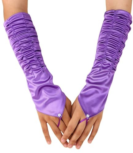 Generisch Elegante, lange Satin-Opernhandschuhe in Ellbogenlänge mit Fingerschlitz und Rüschenbündchen für formelle Abendveranstaltungen. (Purple, One Size)