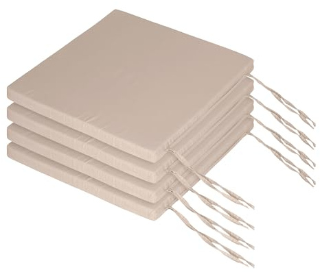 Relaxdays Stuhlkissen, 4er Set, 40x40 cm, Sitzkissen mit Bändern, Indoor & Outdoor, Polyesterbezug, Schaumstoff, beige