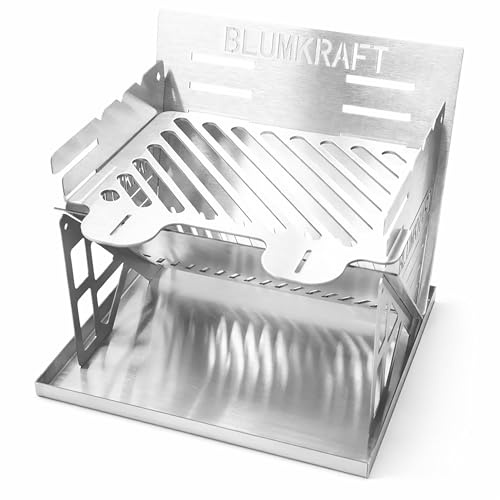BLUMKRAFT Barbecue Portable Pliable en Acier Inoxydable – BBQ de Voyage au Charbon Ultra Compact – Démontable, Camping, Trekking, Randonnée, Van Life – Petit Barbecue Inox pour 1 ou 2 Personnes