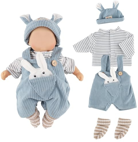 Foymlon Ropa para muñecas de 35 a 43 cm, Ropa para muñecas recién Nacidas, Incluye Pantalones de Tirantes Azules de Conejo, Camisa, Gorro de Punto y Calcetines (sin muñeca)