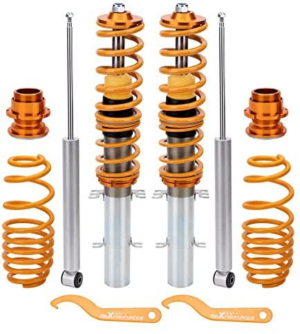 maXpeedingrods Coilover Combinés Filetés pour VW Golf/Leon/New Beetle 1.9TDI MK4, Kit de Ressorts de Suspension Amortisseurs Hauteur Réglable - Or