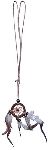 Traumfänger Halskette Dreamcatcher Leder Fair Trade Auto LKW Truck Rückspiegel Deko Dunkel Braun (Durchmesser ca. 6cm)