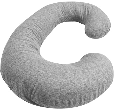 Betty Dain Stretch Jersey Pregnancy/Maternity Pillowcase C-Shape Compatible, 100% Cotton Jersey, Stretch Fabric, Machine Washable, 60 x 25 inches, Gray