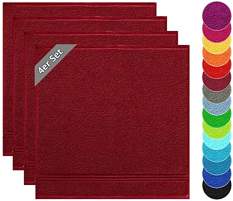 Lashuma Toalla de Cocina 50x50 cm, Juego Paños Cocina Rojos Rubí, Linz 4 Piezas Trapos de Colores