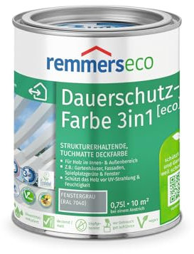 Remmers Dauerschutz-Farbe 3in1 [eco] fenstergrau (RAL 7040), 0,75 Liter,für innen und außen, 3in1: Isoliergrund, Zwischen- und Schlussbeschichtung