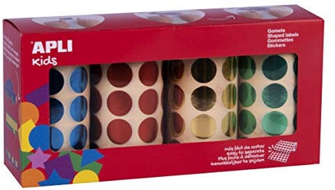 Apli kids 102410 Boite de 4 Rouleaux de Gommettes Rondes 20 mm