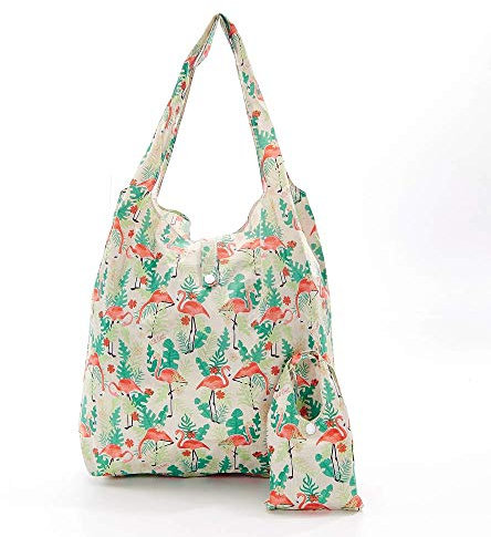 Eco Chic - Faltbarer Einkaufstasche, Shopper, Flamingo, Beige