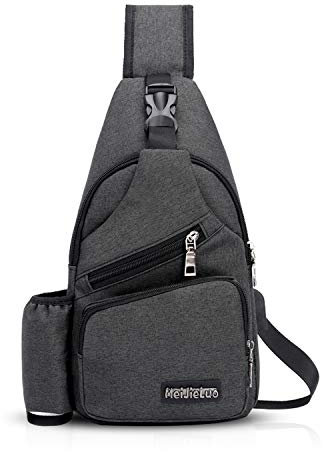 FANDARE Herren Schultertasche Damen Brusttasche Sling Bag Rucksack mit USB Umhängetasche Crossbody Bag Sporttasche für Wandern,Abenteuer,Sport, Reisen,Joggen Wasserdicht Polyester Schwarzgrau