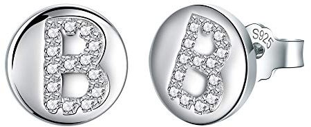 J.Endéar Ohrringe Buchstabe B für Damen Mädchen Silber 925 Hypoallergene Kleine Ohrstecker Zirkonia Schmuck 8mm Geschenk für Kinder