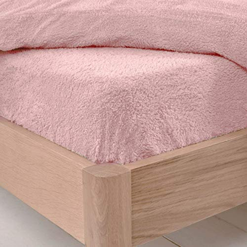 Brentfords Teddy Fleece Fitted Bed Sheet Thermal Warm Soft Luxury Fluffy Cuddly Cosy Bedding, Blush Pink - Double