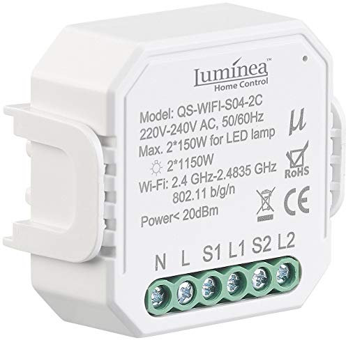 Luminea Home Control Wechselschalter: WLAN-Unterputz-2-Kanal-Lichtschalter mit App & Sprachsteuerung (WLAN Switch, WLANschalter Lichtsteuerrung, Wireless Controller)