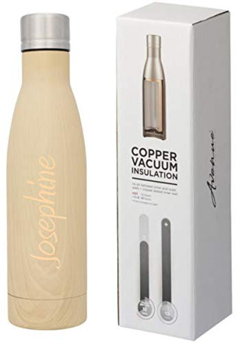 Schmalz® Isolierflasche VASA 500 ml vakuumisolierte Trinkflasche aus Kupfer Edelstahl mit Kupferisolierung auslaufsicher BPA-Frei (Holz-Optik, mit Gravur)