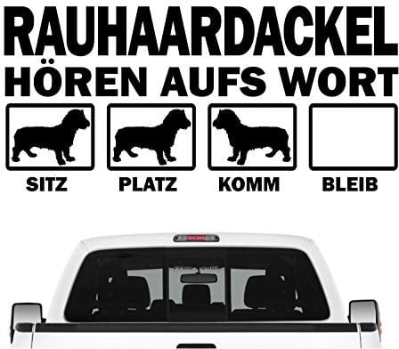 siviwonder Rauhaardackel Dackel hört aufs Wort Hunde Auto Aufkleber Autoaufkleber Hund Folie Farbe Schwarz, Größe 30cm