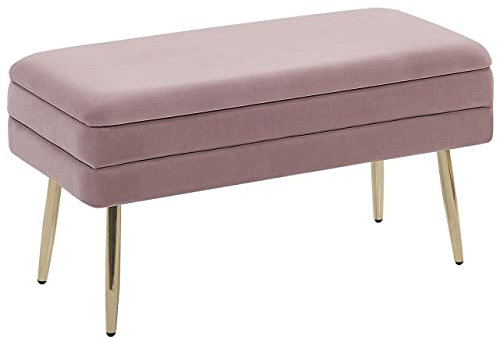 Banquette Design Bout de Lit en Velours Rose avec Pieds Obliques Dorés Meuble Déco Pratique pour Salon Chambre et Couloir Chic et Glamour Beliani