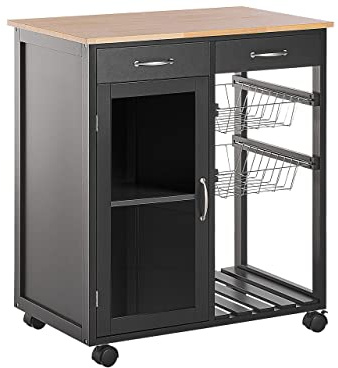 Beliani Servierwagen Holz schwarz mit 2 Schubladen Schrank 2 Metallkörben Rollen Boves