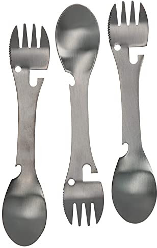 3 pièces 5 en 1 cuillère fourchette ensemble avec ouvre-bouteille pour voyage sac à dos Camping couverts multitool