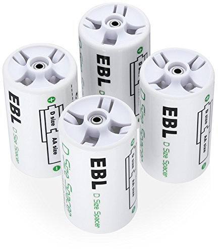 EBL 4PCS Adaptateurs AA à D Piles, Convertisseur de AA à D, Peuvent utilisé de AA Piles à Piles D Rechargeables