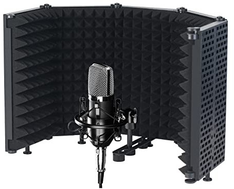 Mikrofon Pop Filter, 5-Panel absorbierender Schaumschicht Mikrofonisolationsschirm Einstellbar Mic Isolation Schild