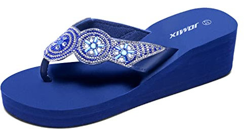 JOMIX Tongs Femme Chaussons d'été pour Femmes Sandale Femme Tongs pour Femmes Confortables Caoutchouc avec Wedge pour Maison Piscine Plage (Bleu Marine, 40)