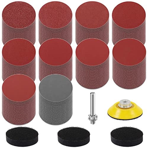 KONGMING 300 Pièces Disques Abrasifs 50mm Disques Papier Abrasif Grain 80 120 180 240 320 400 600 1000 2000 3000 Kit de Ponçage Disques Abrasifs 2 Pouces
