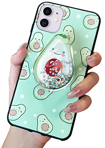 Handyhülle Kompatibel mit Apple iPhone XR Hülle Cute Weiche Silikon Gel Kratzfest Schutzhülle mit Glitzer Flüssig Flexible TPU Interessante Ständer Cover Case für Mädchen(Avocado)