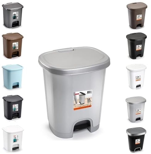 plastific 18L Slim Pedal Bin, Soft Close Step Trash Can for Kitchen & Home