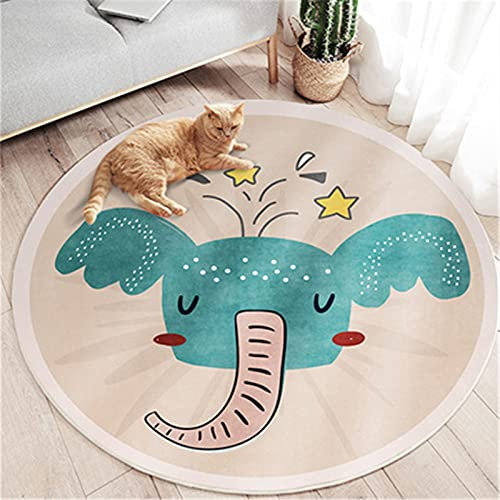 SWECOMZE Kinderteppich Rund Teppich Kinderzimmer Verdicken Kaschmirimitat Weich Karikatur Babymatte rutschfest Groß Spielmatte (Blau Elefant,100cm)