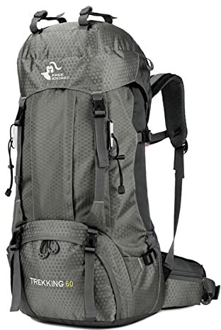60 l wasserdichter ultraleichter Rucksack, verstaubar, für Klettern, Angeln, Reisen, Wandern, Tagesrucksack, handlich, faltbar, Camping, Outdoor-Rucksack mit Regenschutz, grau, 26.8 x 13 x 7.9 inches