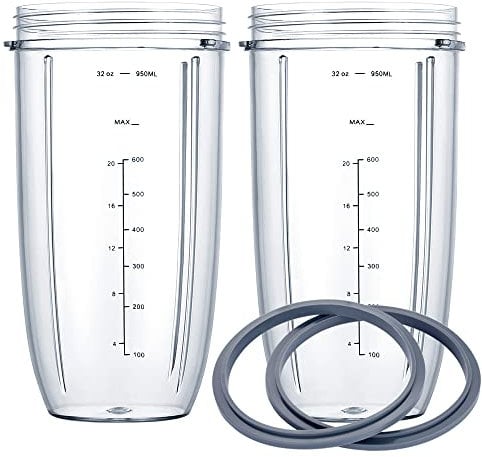 Replacement Cups for Nutribullet Blender, 32OZ Measuring Scale Cups 2 Rubber Gaskets, Compatible with NutriBullet 600W and 900W Blenders (4 PCS)