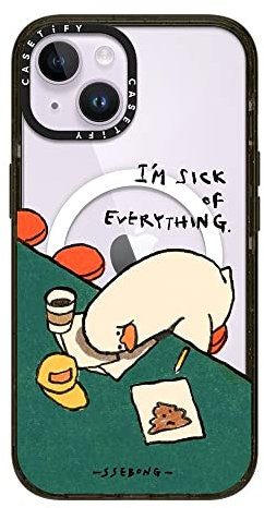 CASETiFY Impact iPhone 14 Hülle [4X Falltest in Militärqualität, 2,5 m Fallschutz/kompatibel mit Magsafe] – I'm Sick of Everything von SSEBONG – Glänzendes Schwarz
